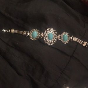 COPY - (OS) Bracelet turquoise and scrollwork silver. 7-1/4”